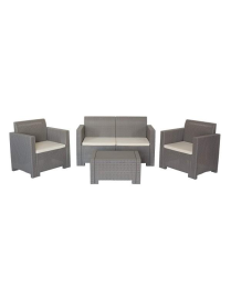 TAUPE RATTAN LINE NEBRASKA SOFA SET 2, 2 ARMCHAIRS, 1 2-SEAT SOFA AND TABLE
