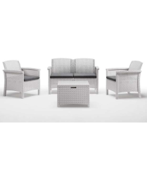 WHITE RATTAN LINE VENEZIA SOFA SET 2, 2 ARMCHAIRS, 1 2-SEAT SOFA AND TABLE