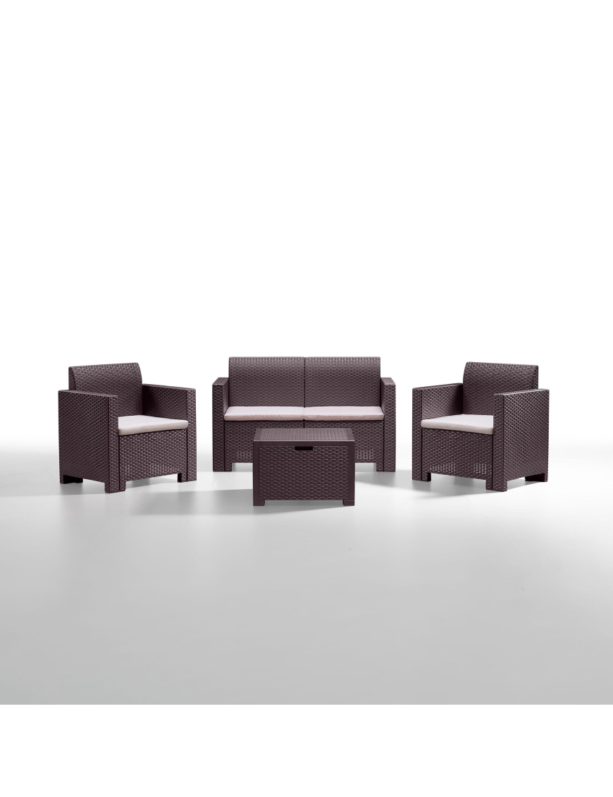 LINEA RATTAN MARRONE SET SOFA NEBRASKA 2, 2 POLTRONE, 1 SOFA 2 POSTI E TAVOLINO