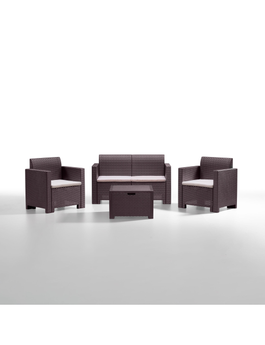 LINEA RATTAN MARRONE SET SOFA NEBRASKA 2, 2 POLTRONE, 1 SOFA 2 POSTI E TAVOLINO
