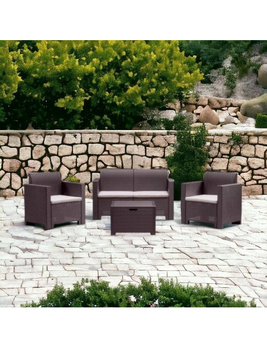 LINEA RATTAN MARRONE SET SOFA NEBRASKA 2, 2 POLTRONE, 1 SOFA 2 POSTI E TAVOLINO