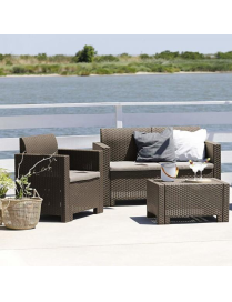 LINEA RATTAN MARRONE SET SOFA NEBRASKA 2, 2 POLTRONE, 1 SOFA 2 POSTI E TAVOLINO
