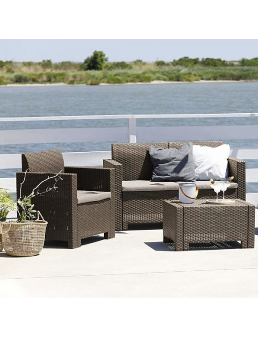 LINEA RATTAN MARRONE SET SOFA NEBRASKA 2, 2 POLTRONE, 1 SOFA 2 POSTI E TAVOLINO