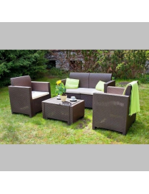 LINEA RATTAN MARRONE SET SOFA NEBRASKA 2, 2 POLTRONE, 1 SOFA 2 POSTI E TAVOLINO