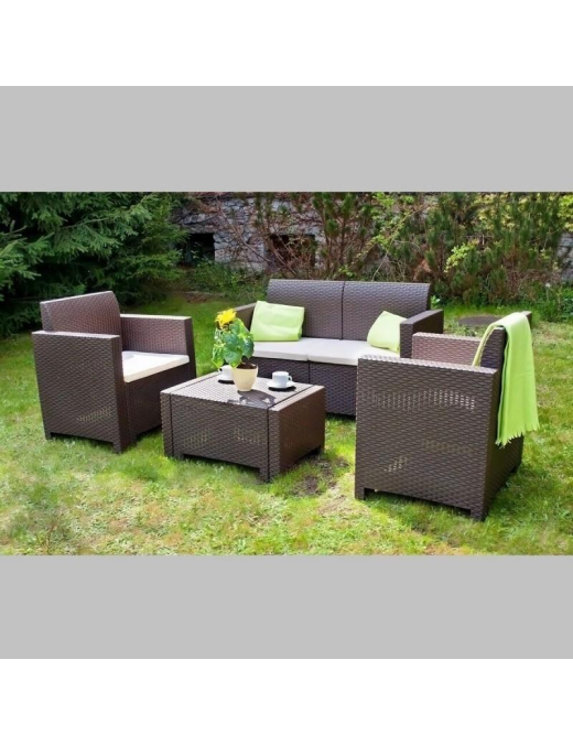LINEA RATTAN MARRONE SET SOFA NEBRASKA 2, 2 POLTRONE, 1 SOFA 2 POSTI E TAVOLINO