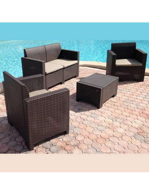 LINEA RATTAN MARRONE SET SOFA NEBRASKA 2, 2 POLTRONE, 1 SOFA 2 POSTI E TAVOLINO