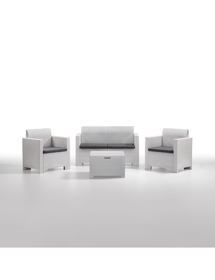 LINEA RATTAN BIANCO SET SOFA NEBRASKA 2, 2 POLTRONE, 1 SOFA 2 POSTI E TAVOLINO