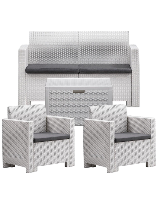 LINEA RATTAN BIANCO SET SOFA NEBRASKA 2, 2 POLTRONE, 1 SOFA 2 POSTI E TAVOLINO