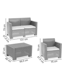 LINEA RATTAN BIANCO SET SOFA NEBRASKA 2, 2 POLTRONE, 1 SOFA 2 POSTI E TAVOLINO