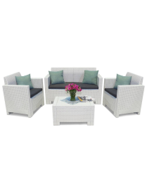 LINEA RATTAN BIANCO SET SOFA NEBRASKA 2, 2 POLTRONE, 1 SOFA 2 POSTI E TAVOLINO