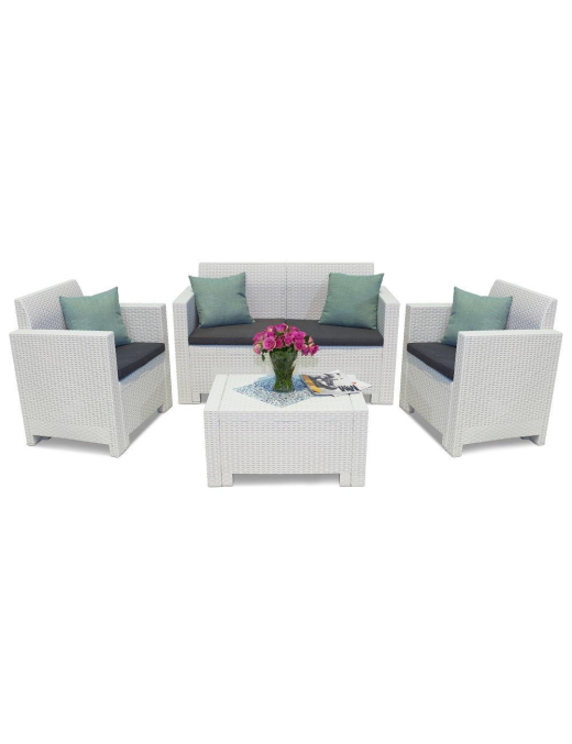 LINEA RATTAN BIANCO SET SOFA NEBRASKA 2, 2 POLTRONE, 1 SOFA 2 POSTI E TAVOLINO