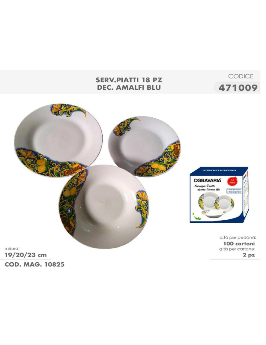SERVIZIO TAVOLA  18pezzi DECORAZIONE AMALFI BLU