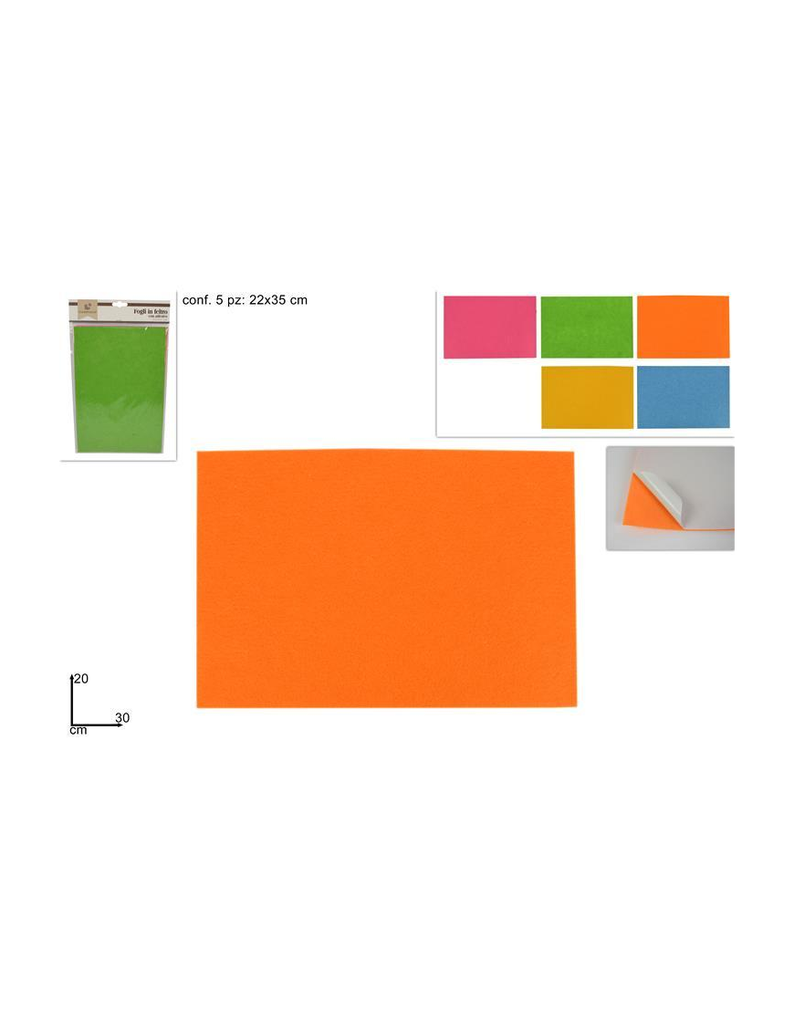 FELT SHEETS WITH ADHESIVE 30x20 CENTIMETERS 5 PIECES ASSORTED COLOR