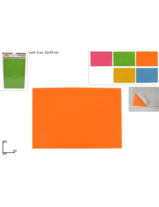 FELT SHEETS WITH ADHESIVE 30x20 CENTIMETERS 5 PIECES ASSORTED COLOR