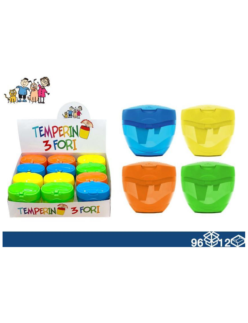 3-HOLE PENCIL SHARPENER ASSORTED COLORS