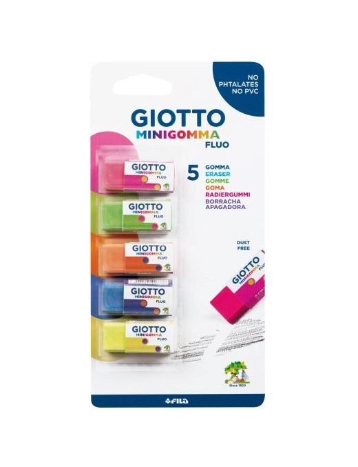 GIOTTO MINIGOMMA 5 PEZZI FLUO