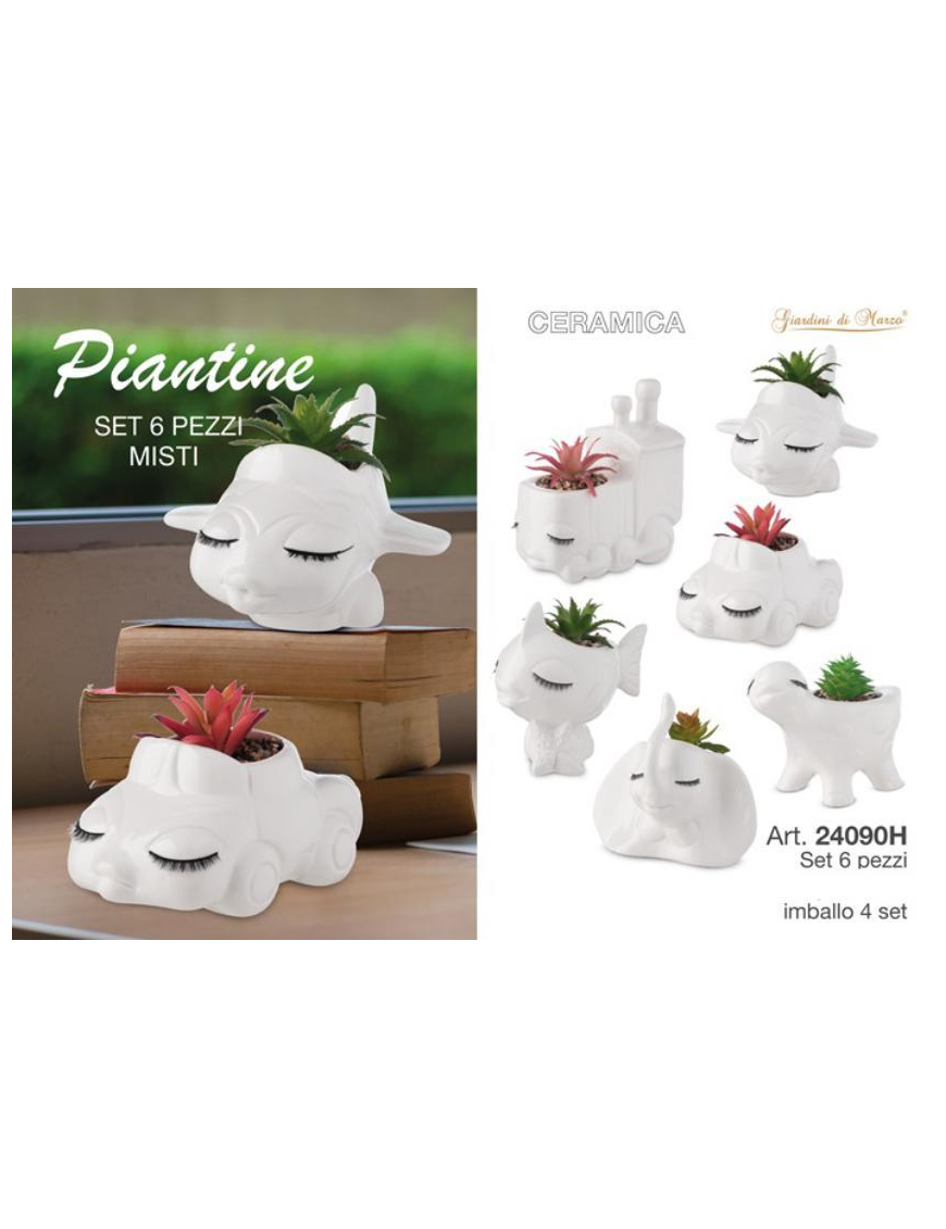VASETTO CERAMICA BIANCO CON PIANTINA ARTIFICIALE