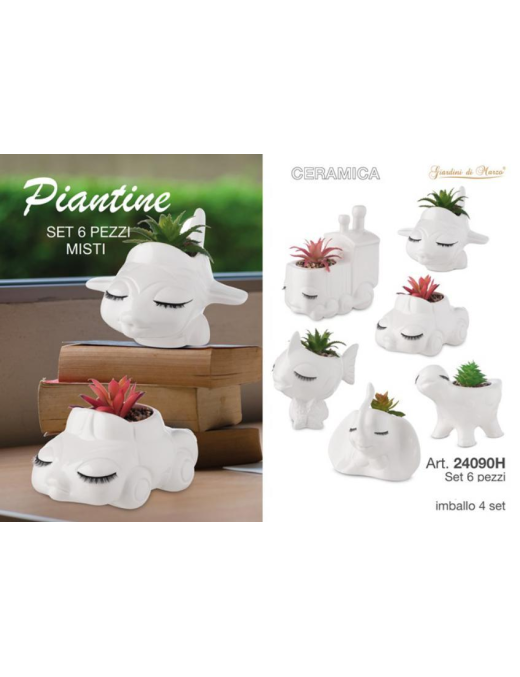 VASETTO CERAMICA BIANCO CON PIANTINA ARTIFICIALE