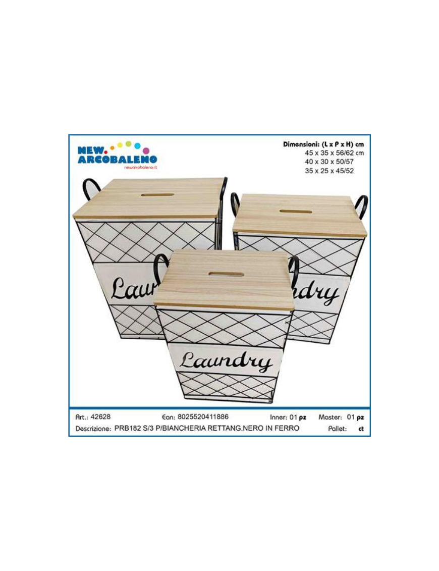 BLACK IRON RECTANGULARANGULAR LAUNDRY HOLDER 3 pieces
