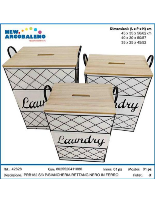 BLACK IRON RECTANGULARANGULAR LAUNDRY HOLDER 3 pieces
