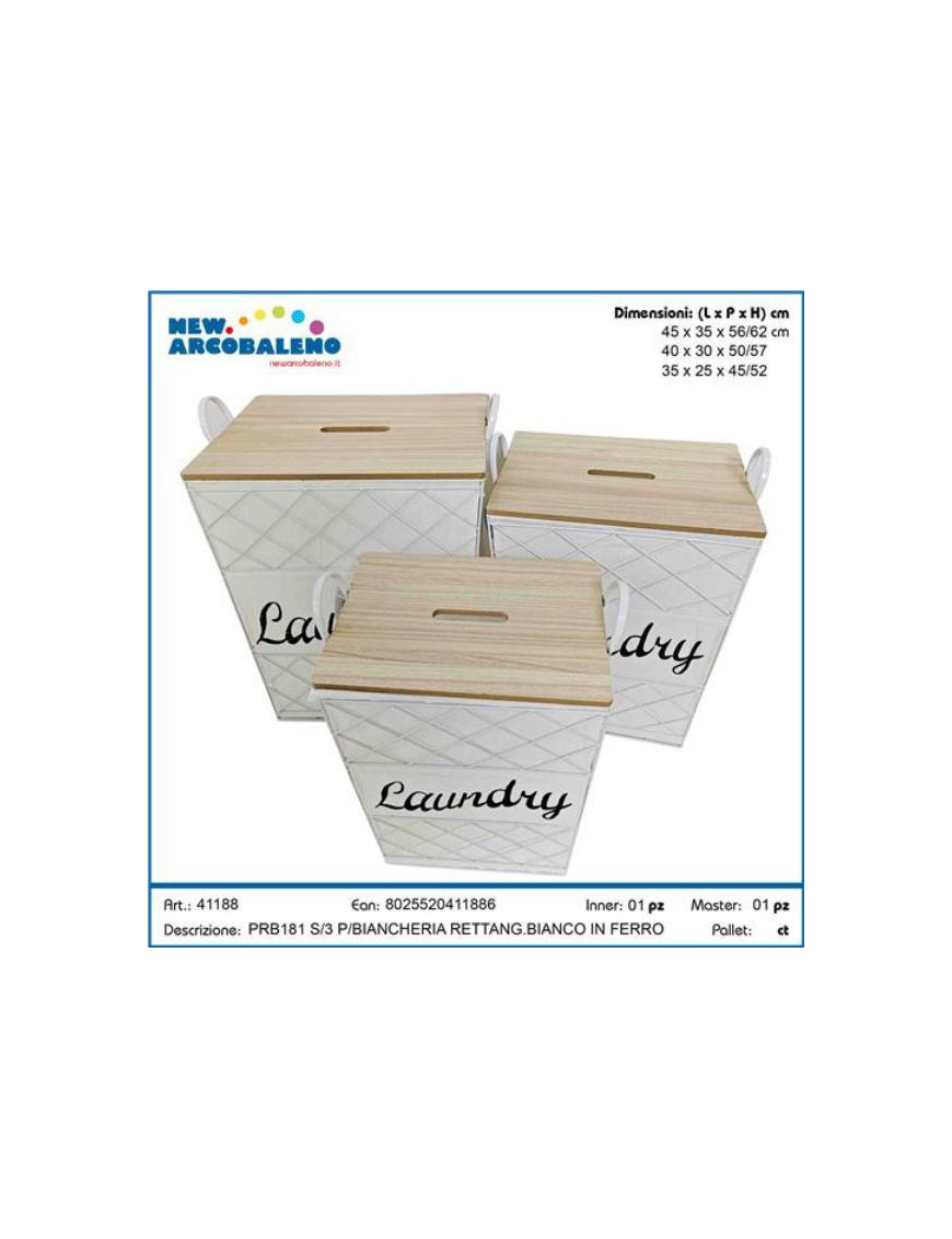 RECTANGULAR CORNER WHITE IRON LAUNDRY HOLDER 3 pieces