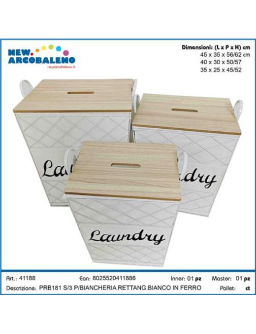 RECTANGULAR CORNER WHITE IRON LAUNDRY HOLDER 3 pieces