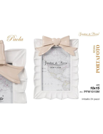 PORTAFOTO BIANCO FIOCCO TORTORA 15x15 CENTIMETRI