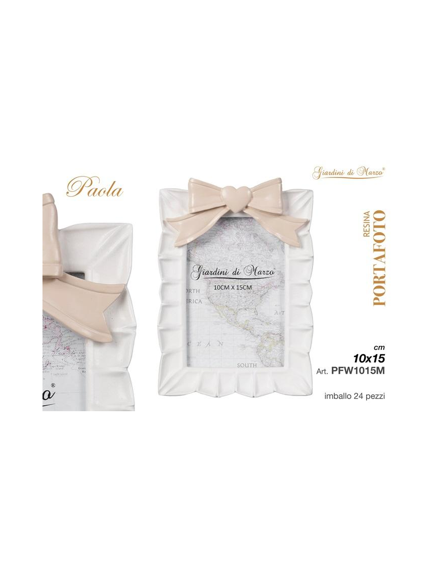 WHITE PHOTO FRAME WITH TAUPE BOW 15x15 CENTIMETERS