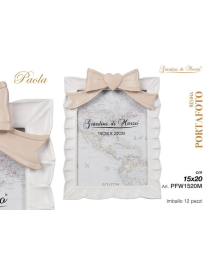 WHITE PHOTO FRAME WITH TAUPE BOW 15x20 CENTIMETERS