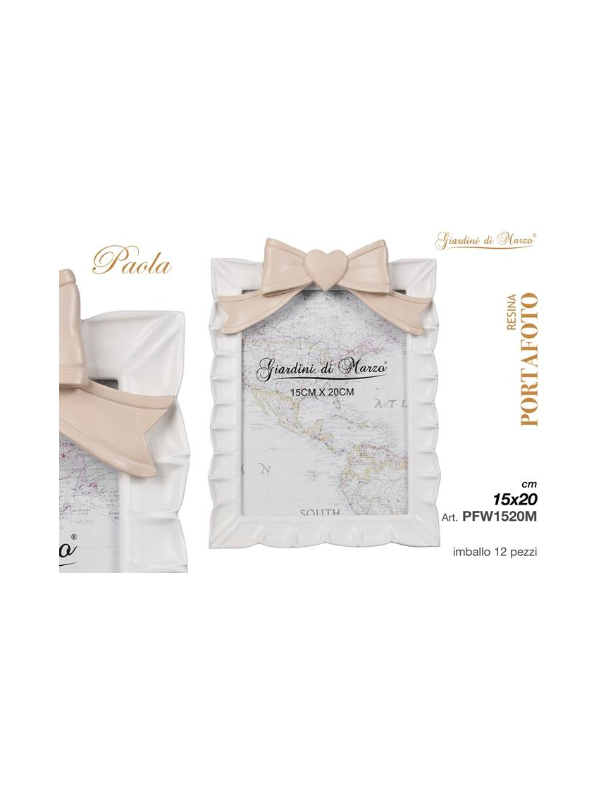 WHITE PHOTO FRAME WITH TAUPE BOW 15x20 CENTIMETERS