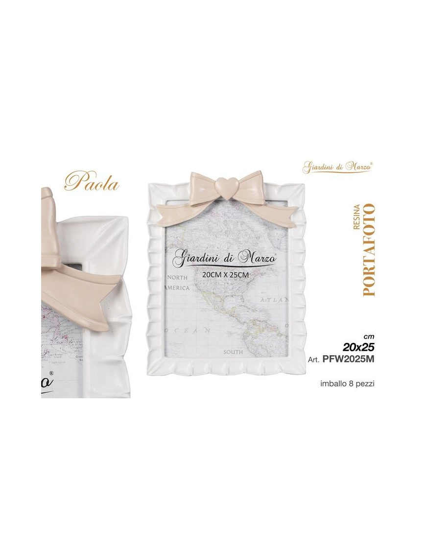 WHITE PHOTO FRAME WITH TAUPE BOW 20x25 CENTIMETERS