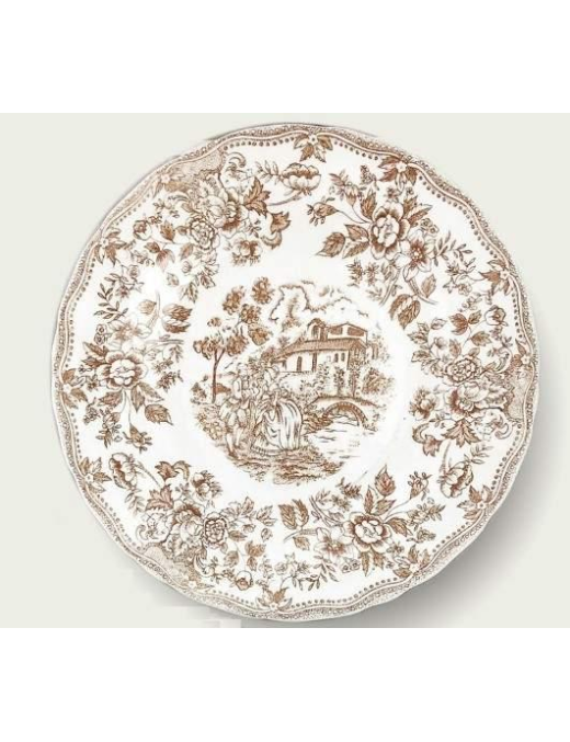 DINNER PLATE WITH TAUPE ENGLISH DECORATION 33 CENTIMETERS