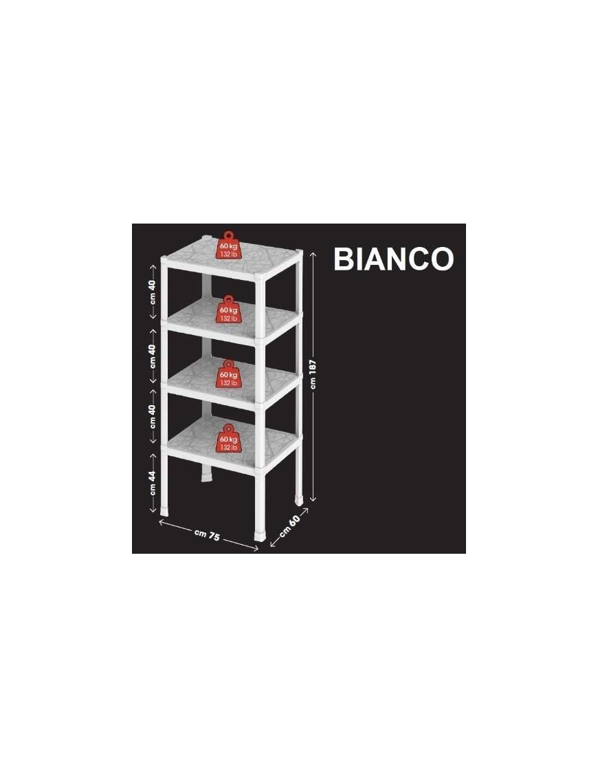SCAFFALE 4 PIANI 75x60x187cm BIANCO