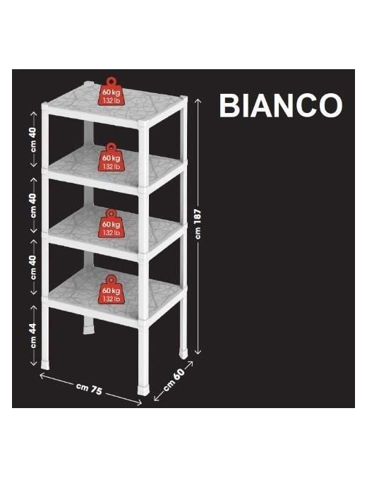 SCAFFALE 4 PIANI 75x60x187cm BIANCO