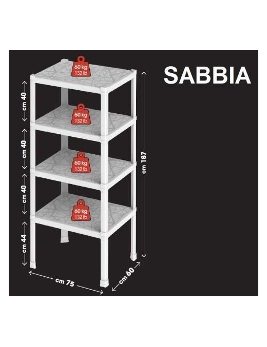 SCAFFALE 4 PIANI 75x60x187cm SABBIA