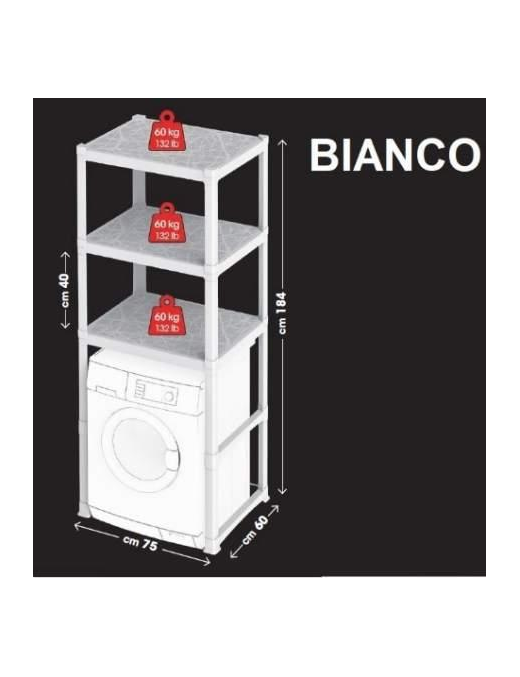 SCAFFALE 3 PIANI 75x60x184cm BIANCO