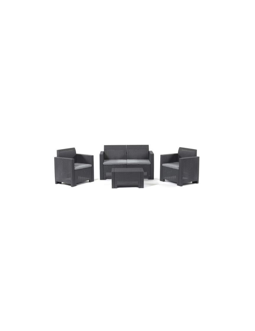 LINEA RATTAN ANTRACITE SET SOFA NEBRASKA 2, 2 POLTRONE, 1 SOFA 2 POSTI E TAVOLINO