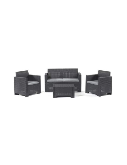 LINEA RATTAN ANTRACITE SET SOFA NEBRASKA 2, 2 POLTRONE, 1 SOFA 2 POSTI E TAVOLINO