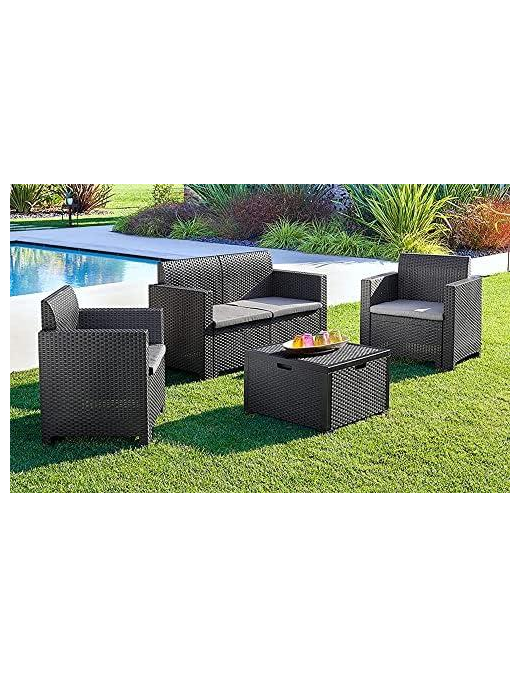 LINEA RATTAN ANTRACITE SET SOFA NEBRASKA 2, 2 POLTRONE, 1 SOFA 2 POSTI E TAVOLINO