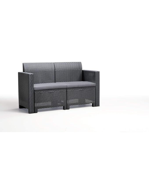 LINEA RATTAN ANTRACITE SET SOFA NEBRASKA 2, 2 POLTRONE, 1 SOFA 2 POSTI E TAVOLINO