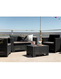 LINEA RATTAN ANTRACITE SET SOFA NEBRASKA 2, 2 POLTRONE, 1 SOFA 2 POSTI E TAVOLINO