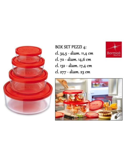 GELO BOX SET RED LID 4 PIECES DIAMETER 11-14-18-23cm
