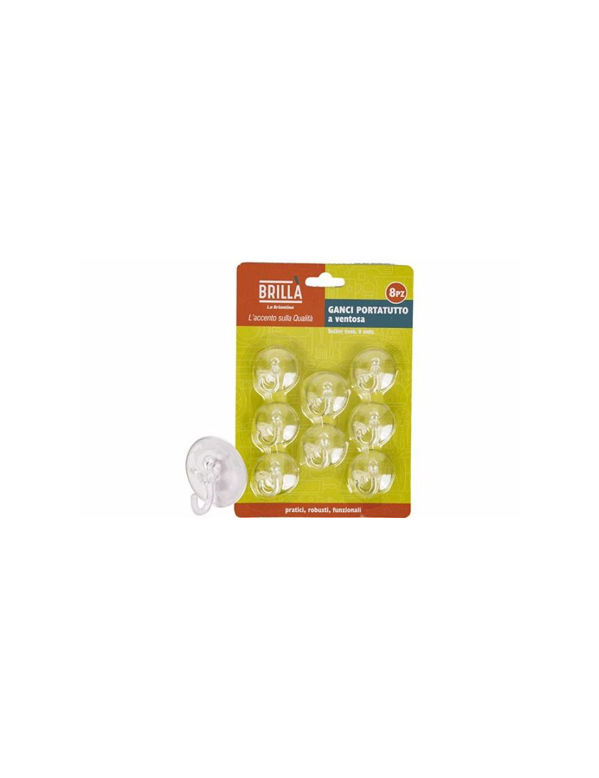 BRICO LINE TRANSPARENT SUCTION CUP ADHESIVE HOOKS 8 pieces