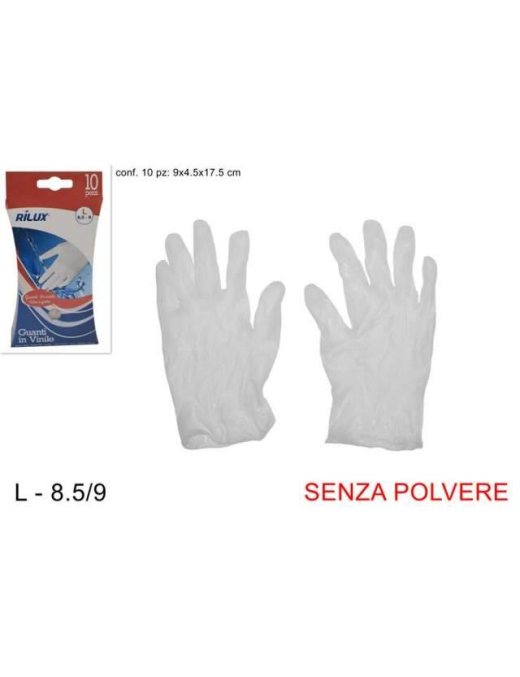 GUANTI VINILE SENZA POLVERE 10 PEZZI TAGLIA L