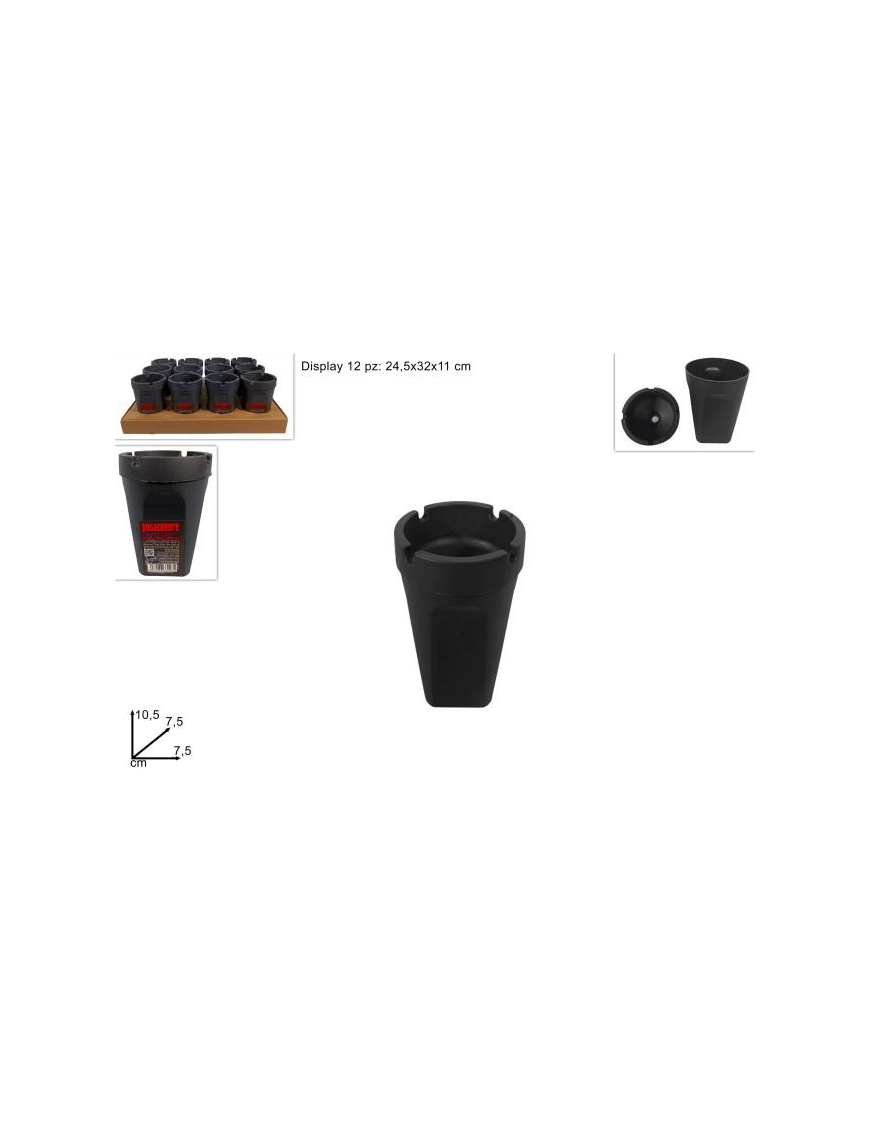 POSACENERE PLASTICA NERO 7,5x10,5 CENTIMETRI
