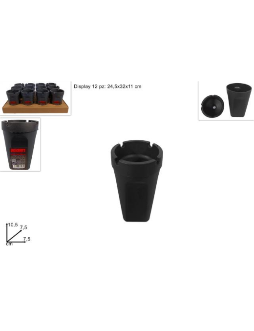 POSACENERE PLASTICA NERO 7,5x10,5 CENTIMETRI