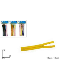 SEWN COLORED ZIPPERS 12 PIECES 18 CENTIMETERS
