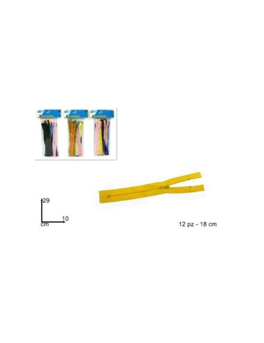SEWN COLORED ZIPPERS 12 PIECES 18 CENTIMETERS