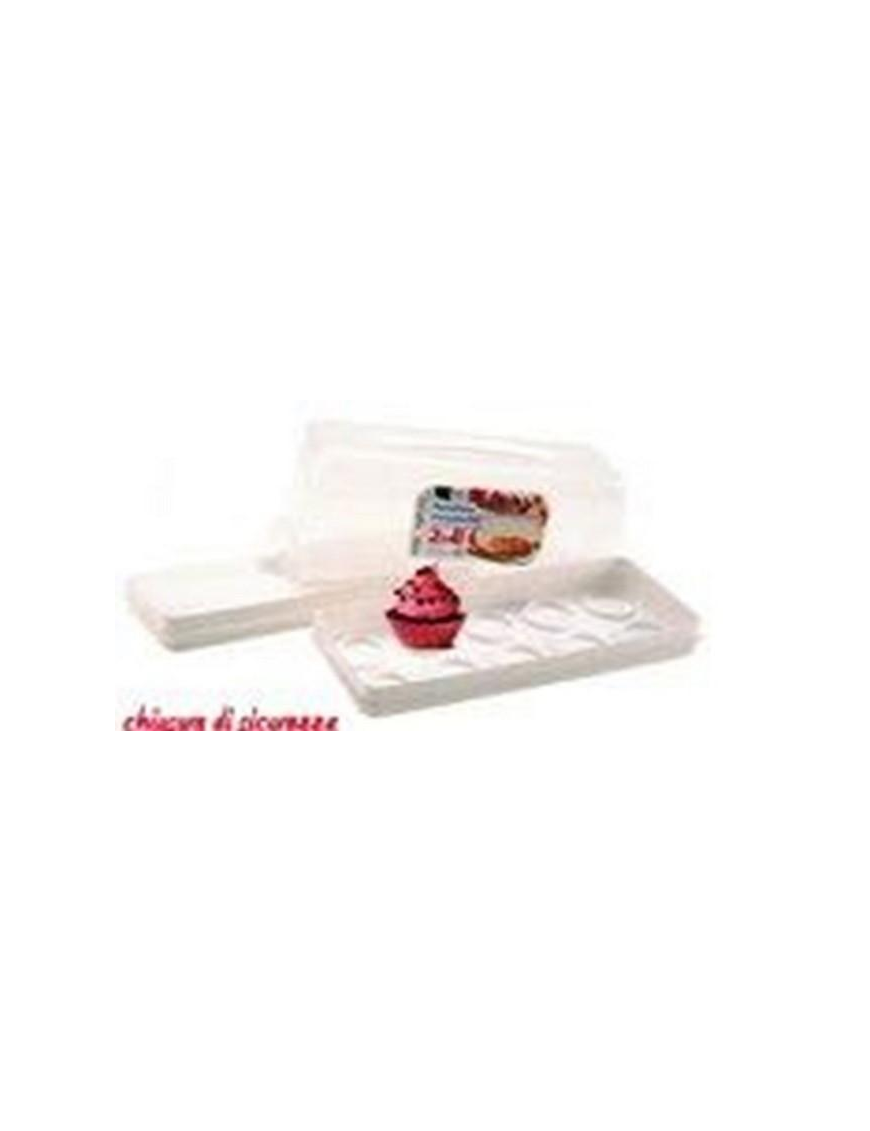 CONTENITORE PORTAPANE PORTAMUFFIN IN PLASTICA CON COPERCHIO 34X14,5X14,5cm