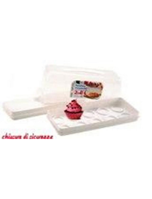 CONTENITORE PORTAPANE PORTAMUFFIN IN PLASTICA CON COPERCHIO 34X14,5X14,5cm